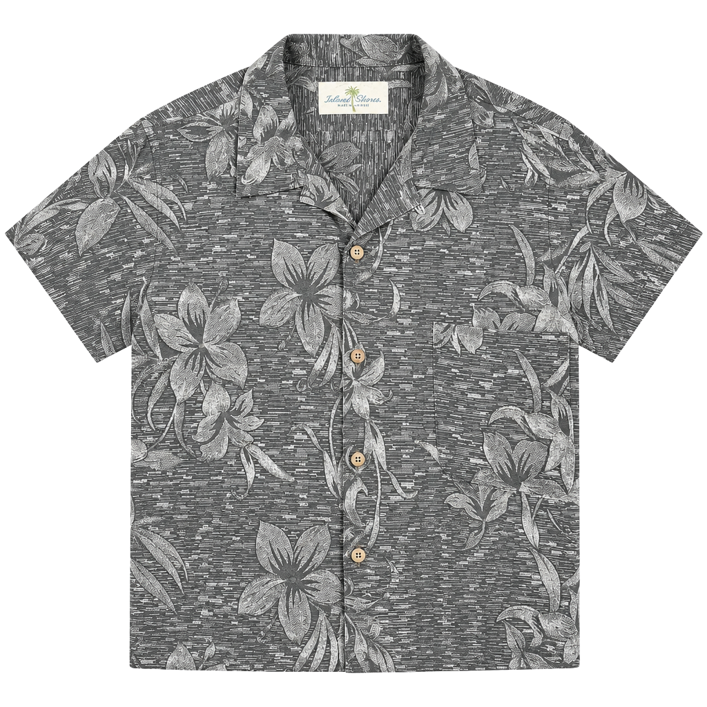 Island Shores Hawaiian Shirt Size XXL Gray Floral Washable Silk 1