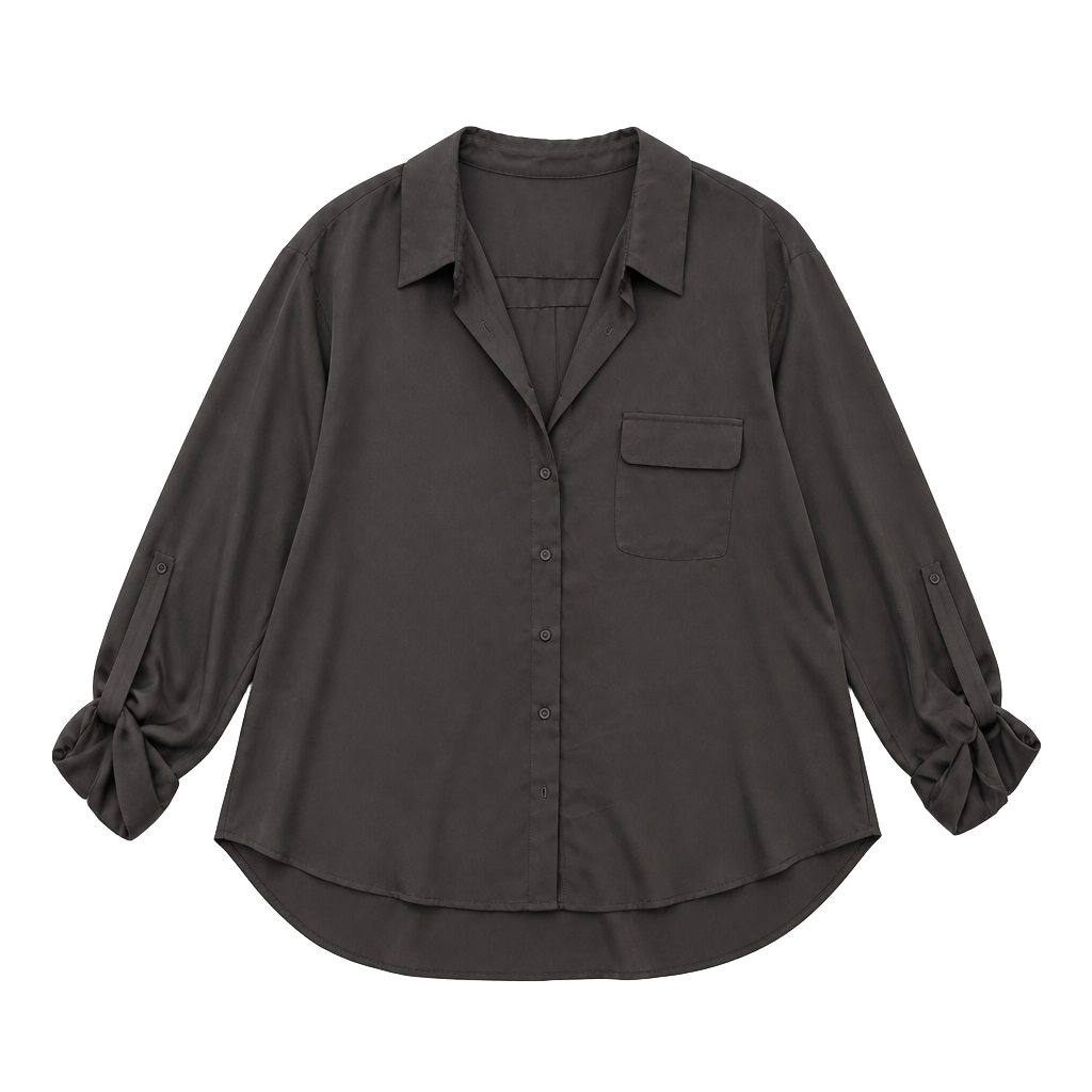 Pleione Black Roll-Tab Sleeve Button-Down Blouse Size L 1