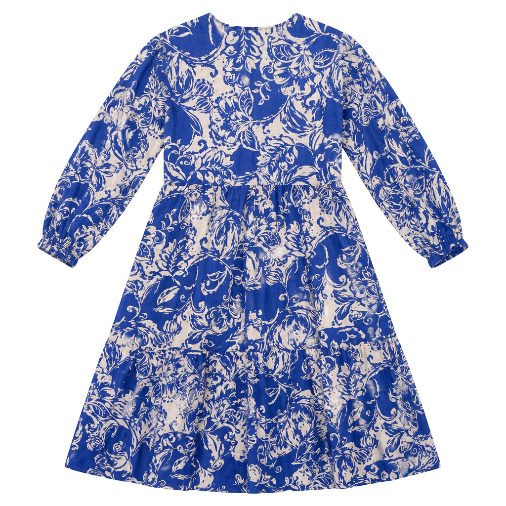 Zara Blue and White Floral Print Tiered V-Neck Midi Dress, Size XL 1