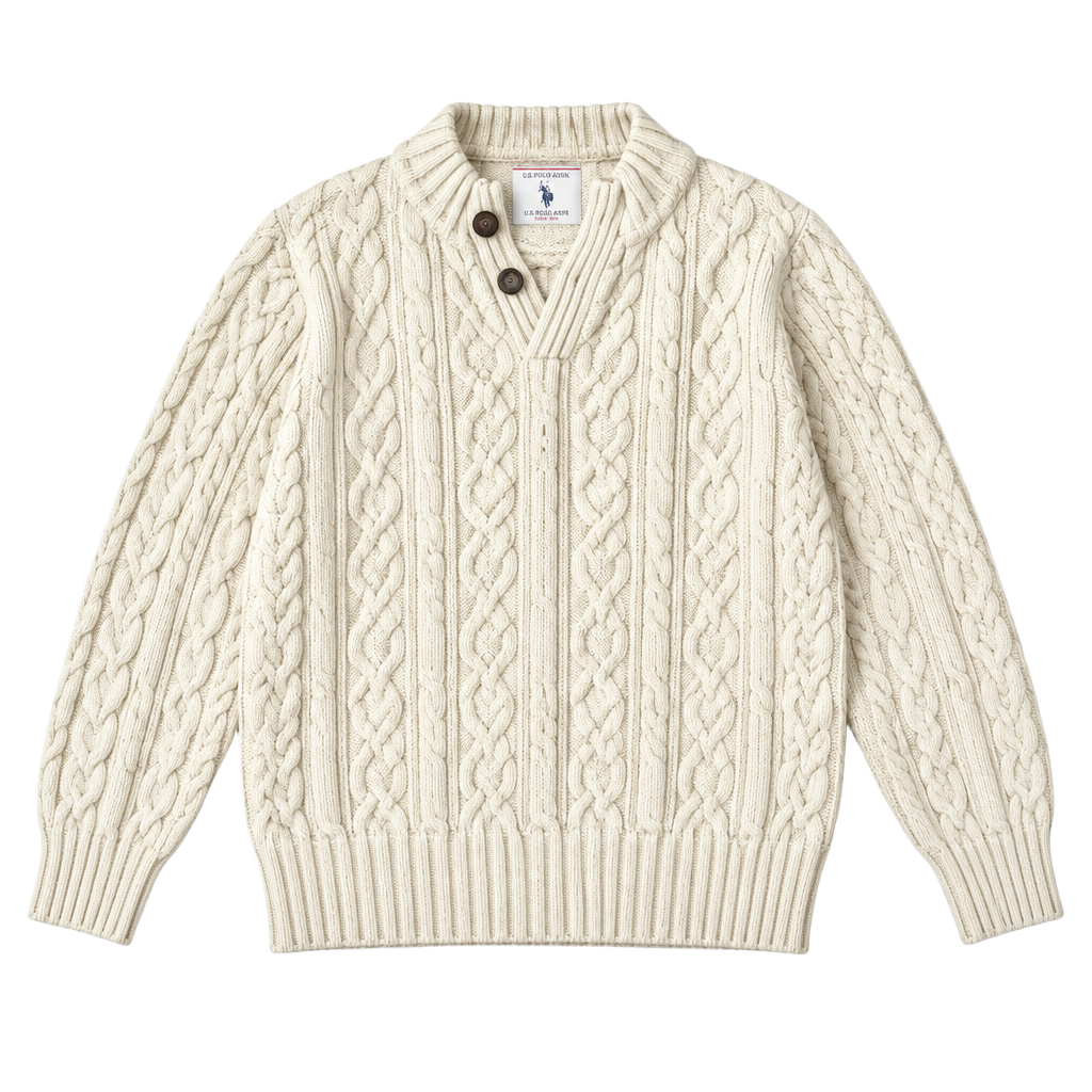 Gymboree Cable Knit Sweater 18-24 Mos. Cream Cotton Button Collar 1