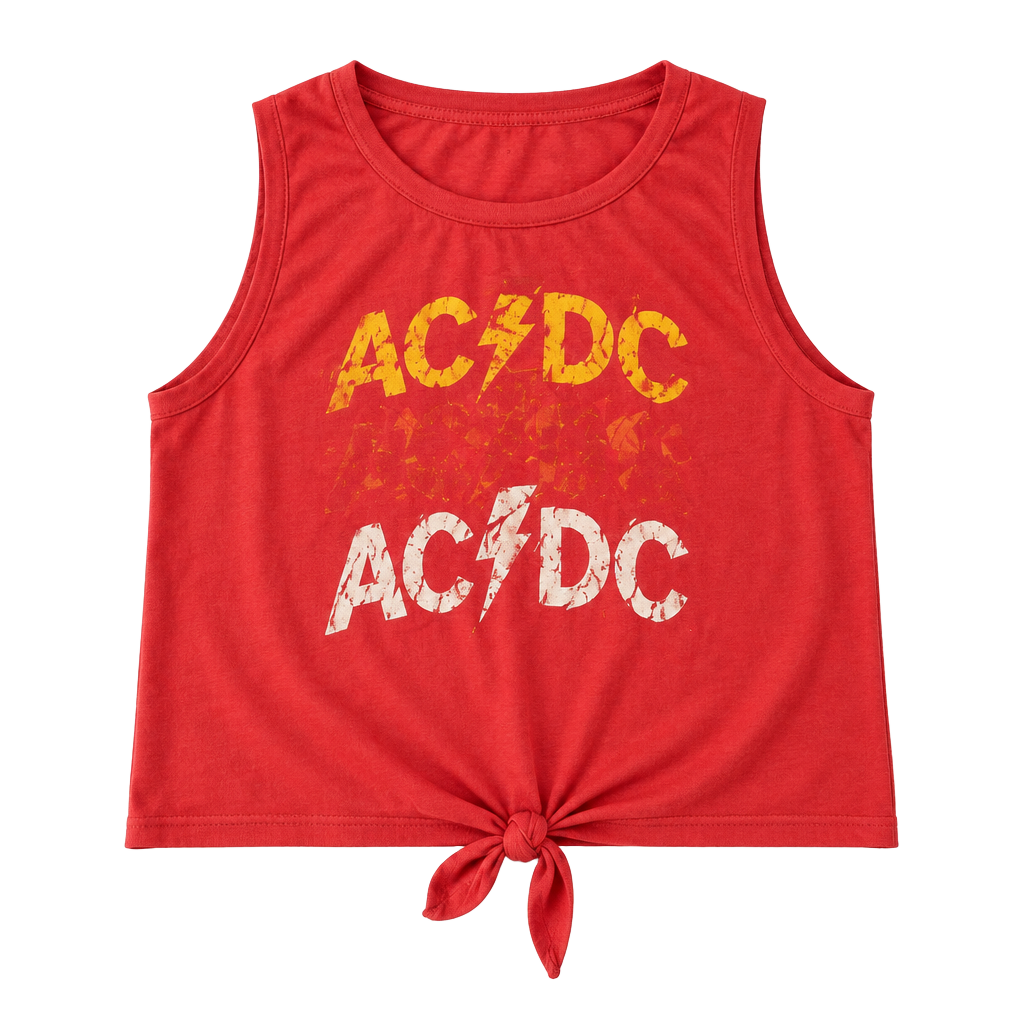 AC/DC Band Graphic Tie Front Tank Top Red 1