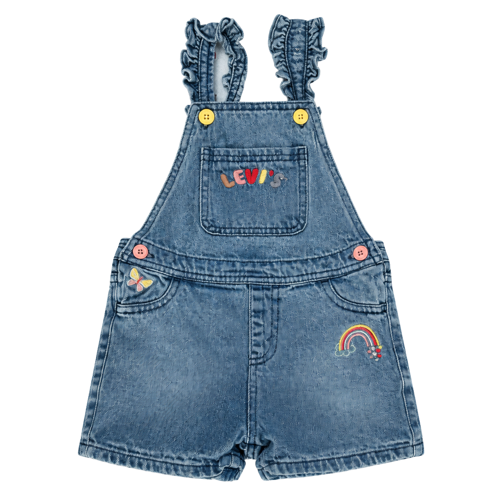 Levi's Denim Short Overalls Size 4T Blue Cotton Embroidered Ruffle Straps 1