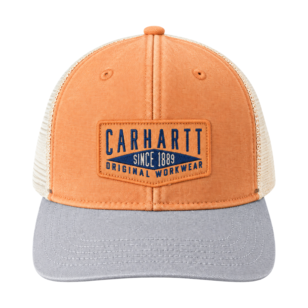 Carhartt orange gray canvas trucker hat, snapback, one size
1