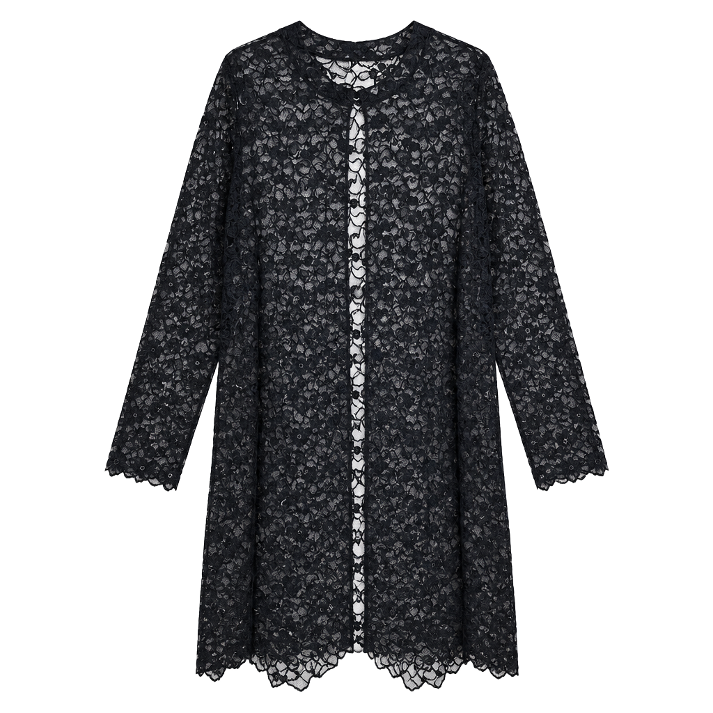 Vintage Nira Kaplan Sheer Black Lace Duster 1
