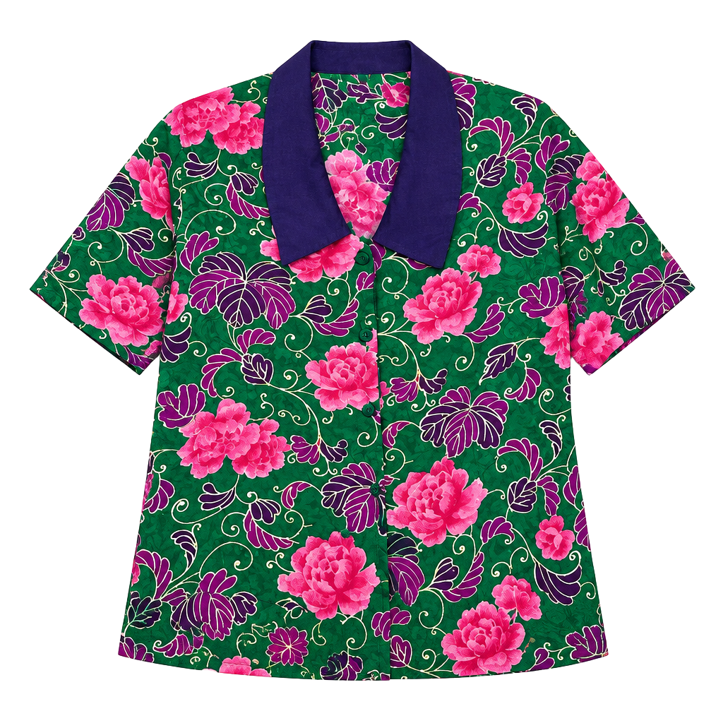 Vintage Victoria's Secret Gold Label Floral Button-Down Top with Purple Collar 1