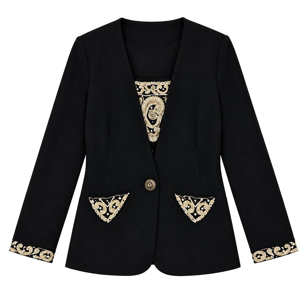 Vintage black Embroidered Women’s Cardigan with Gold Accents 1