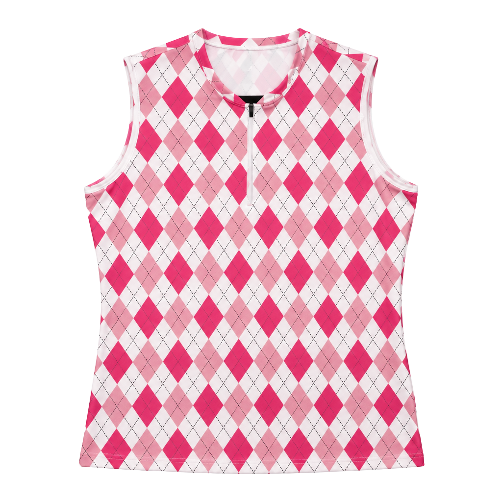 Women’s Sleeveless Pink Argyle Golf Polo Top 1