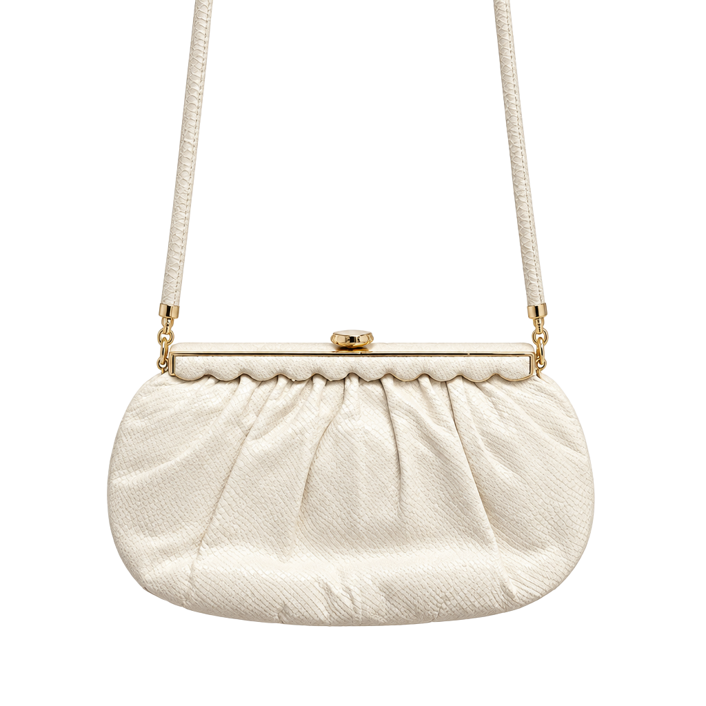 Vintage Judith Leiber White leather Crossbody Bag with Ruched Design 1