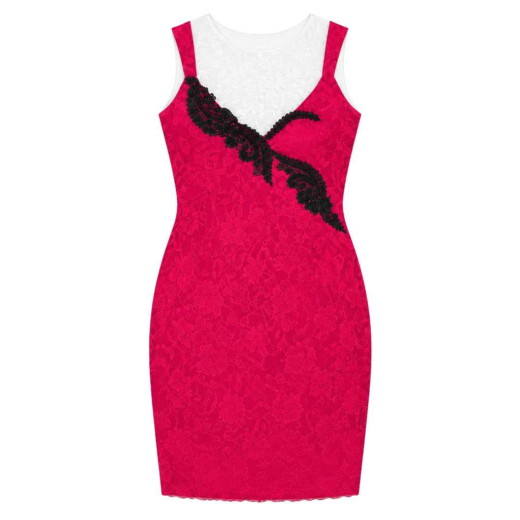 Vintage Gold Label Victoria's Secret Hot Pink Slip with Black Lace Accent 1