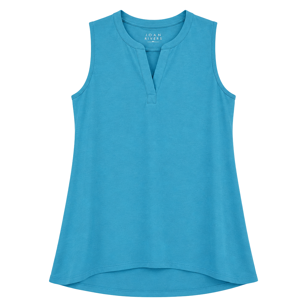 Joan Rivers Easy Breezy Teal Sleeveless Split-V Tunic Top Sz M 1