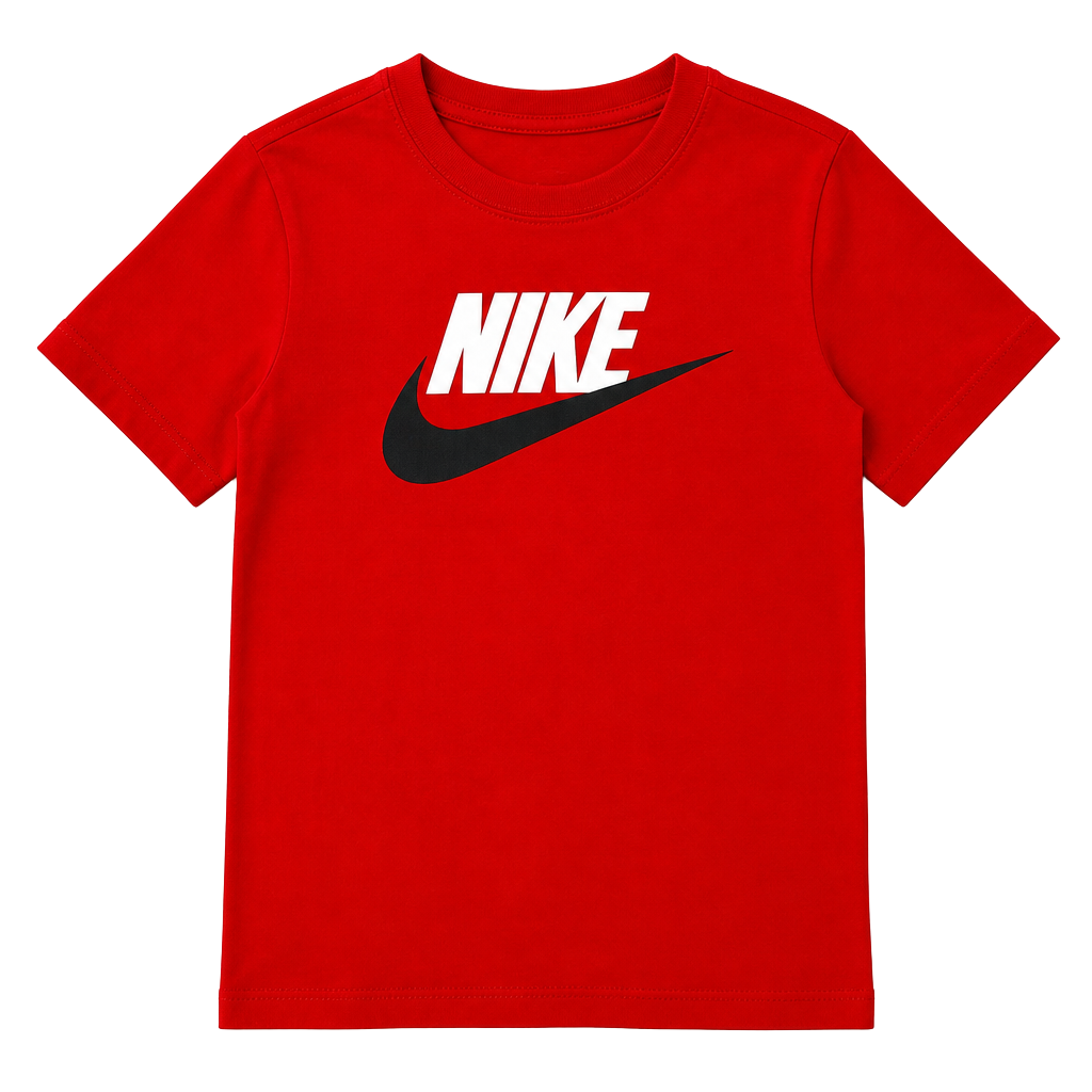 Nike Boys T-Shirt Size M 10-12 Red Big Logo Swoosh Short Sleeve Cotton 1