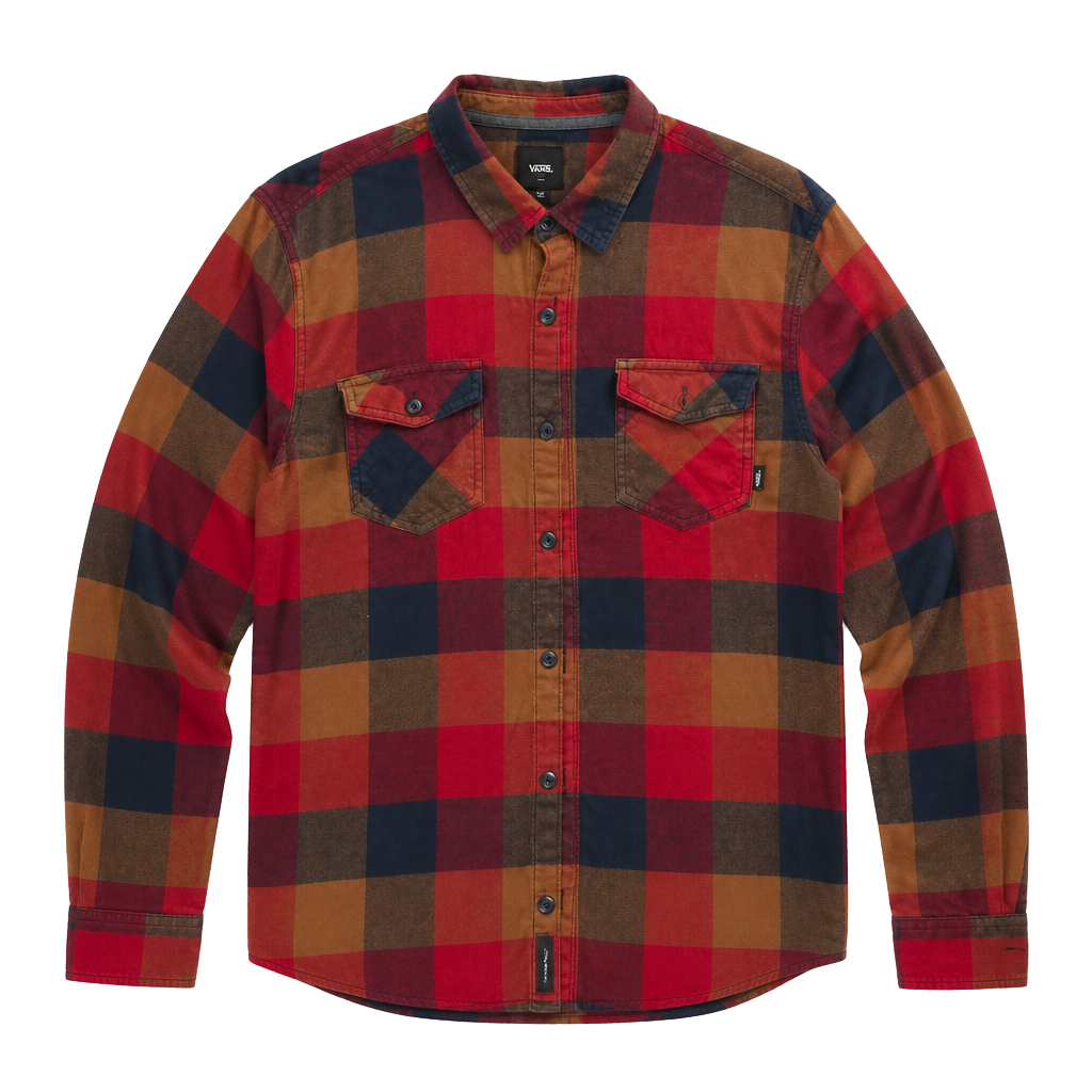 Vans Off The Wall Box Flannel Plaid Long Sleeve Button Down Shirt - Chili Pepper/Sepia 1