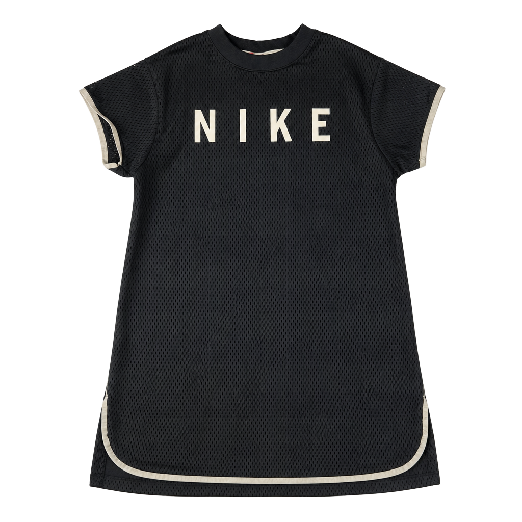 Nike Women's Sportswear Mesh Short Sleeve T-Shirt Dress - Black/Light Bone 1
