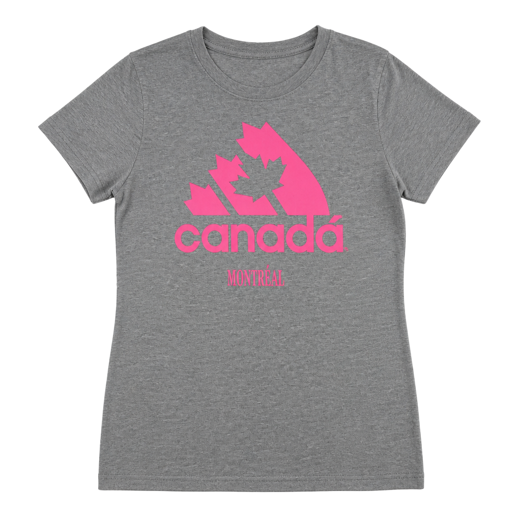 Adidas Montreal Canada Graphic T-Shirt, Heather Grey / Neon Pink, Size L 1