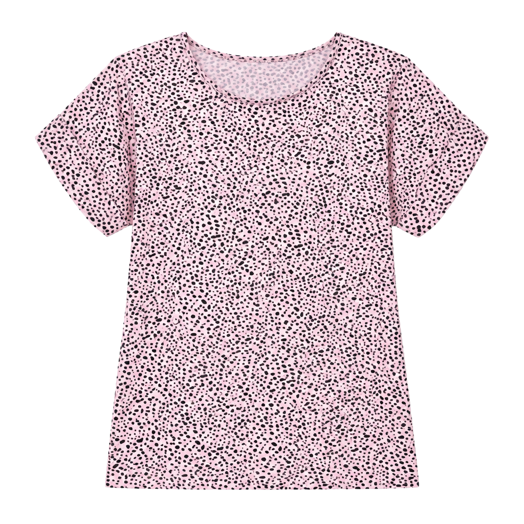SHEIN Pink Dalmatian Print Short Sleeve Cuff Blouse Size M 1
