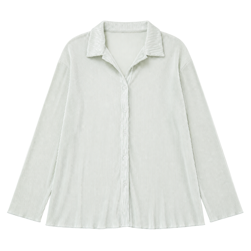 Forever 21 Women's Mint Green Plisse Pleated Long Sleeve Button Down Shirt Size Large 1