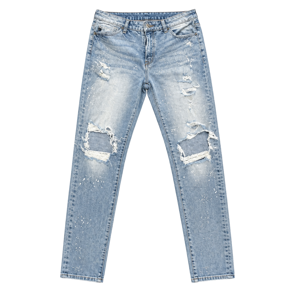 Kancan Mid Rise Distressed Straight Leg Paint Splatter Jeans Style KC8368L 1