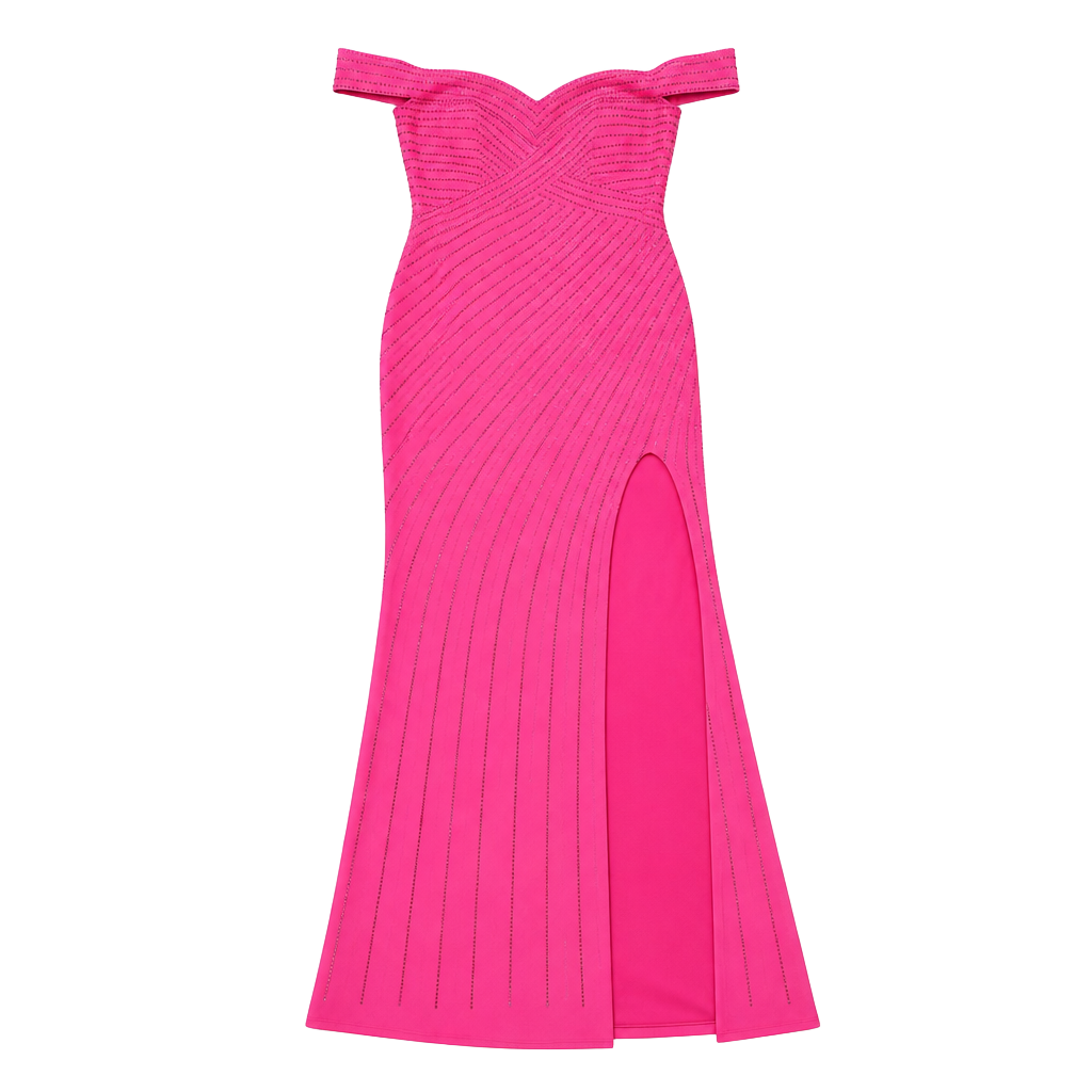 Abby Paris by Lucci Lu 90214 size 8 Fuchsia Beaded Off-the-Shoulder Prom Dress 1