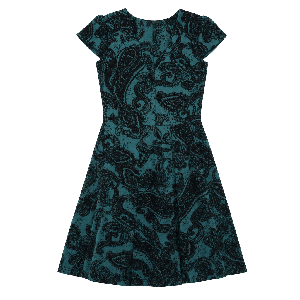 Vince Camuto Women's Teal and Black Paisley Flocked Cap Sleeve Dress 1