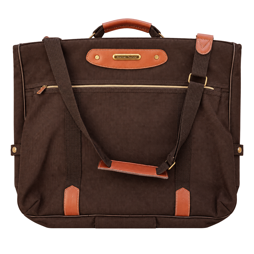 American Tourister Vintage Garment Bag Brown Canvas Travel Luggage 1