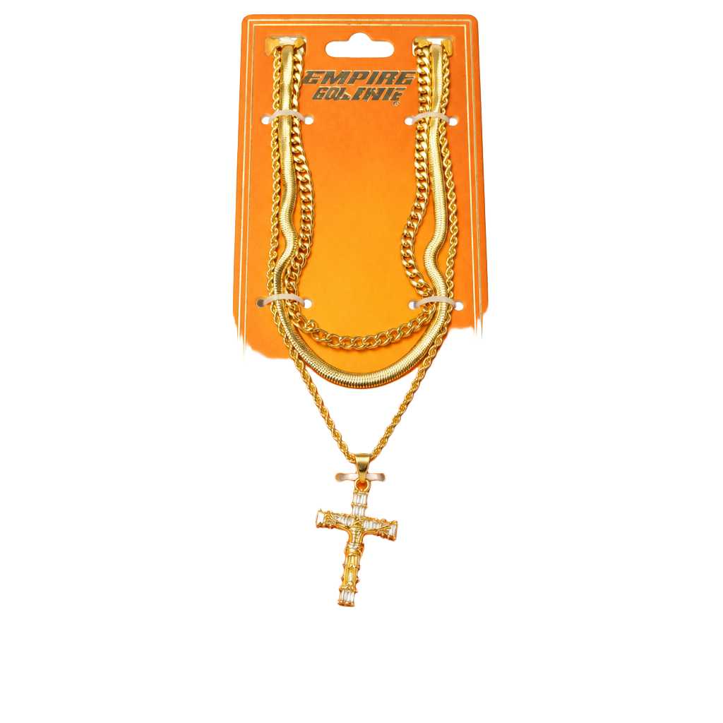 Empire Bling Gold Tone Layered Chain Cross Pendant Necklace 1
