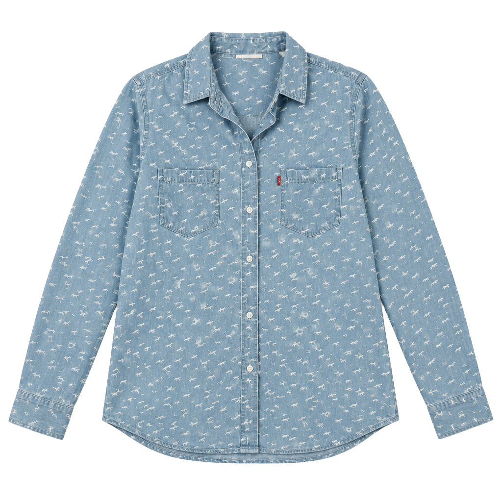 Levi's Long Sleeve Button Down Shirt Bird Print Blue Denim 1