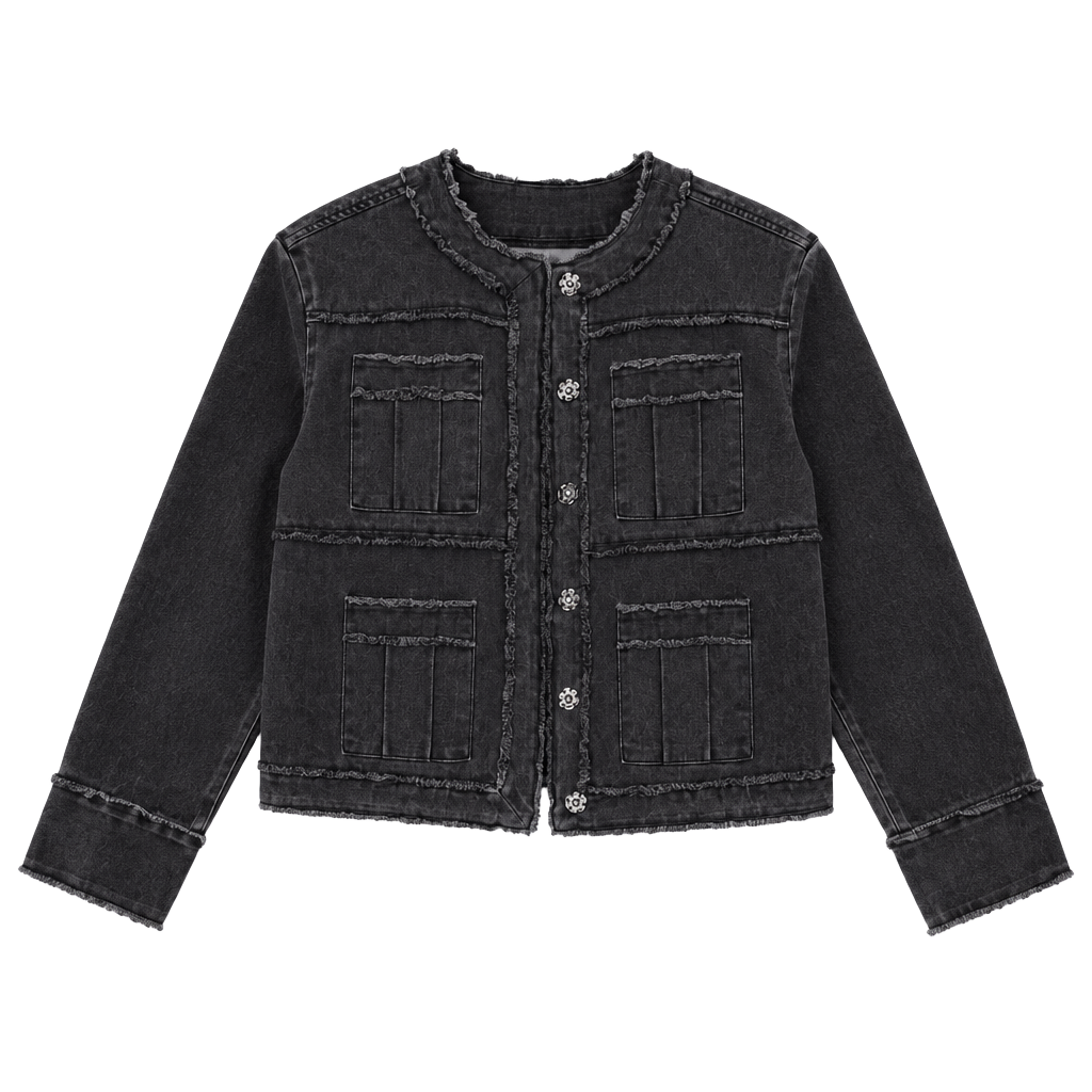 Evereve Denim Jacket Size XS Black Utility Distressed Button Front 1