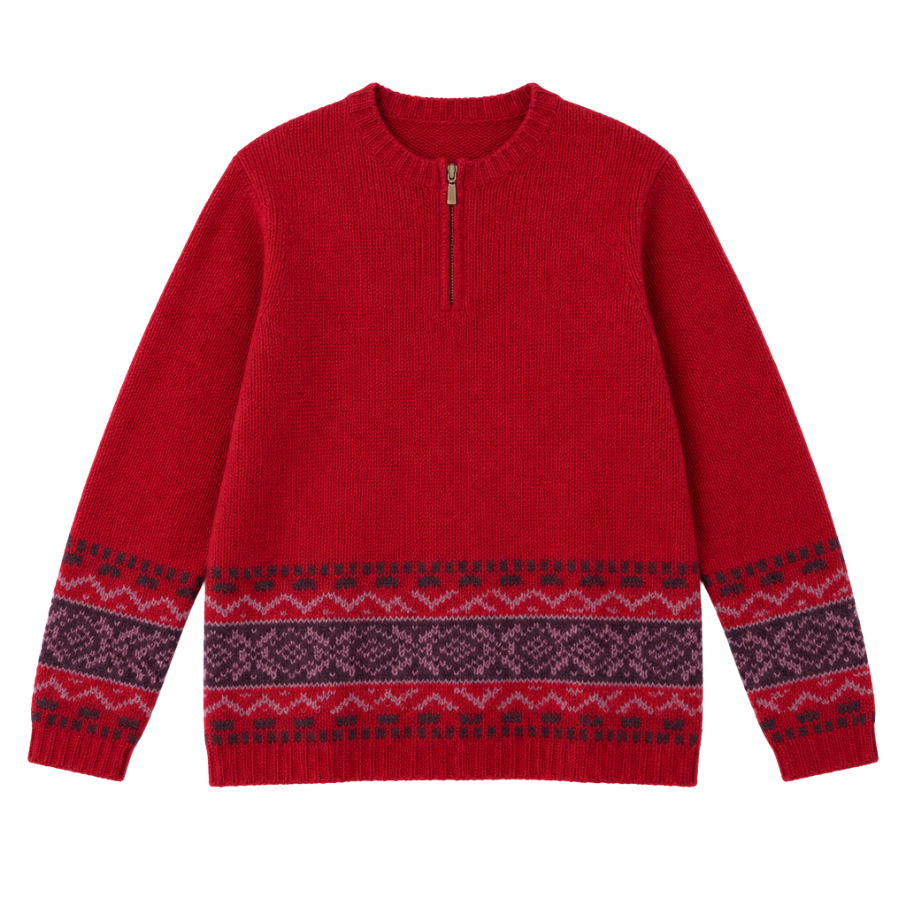Field Gear 1/4 Zip Shetland Wool Sweater Size L Red Nordic Pattern 1