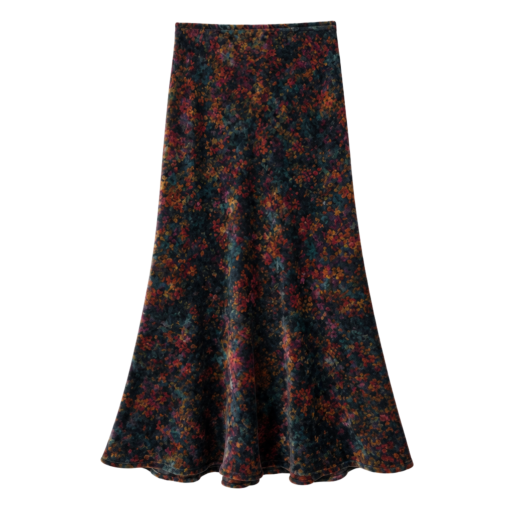 Agnès b. Skirt Size 1 Multicolor Velvet Floral Print Midi 1