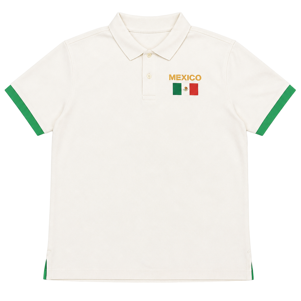 Polo Shirt Green Mexico Flag Patch 1