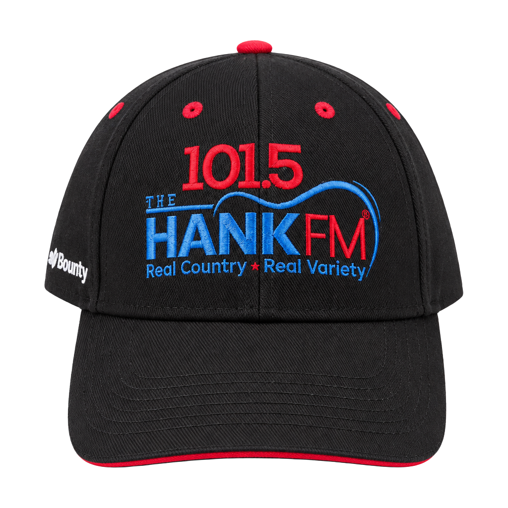 Hank FM 101.5 Real Country Radio Embroidered Black Baseball Cap Hat 1