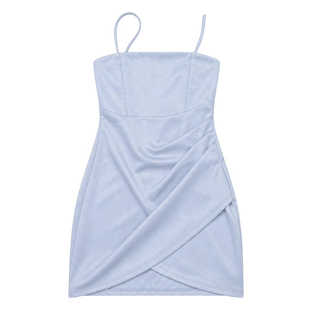 Windsor Light Blue Ruched Faux Wrap Mini Dress 1