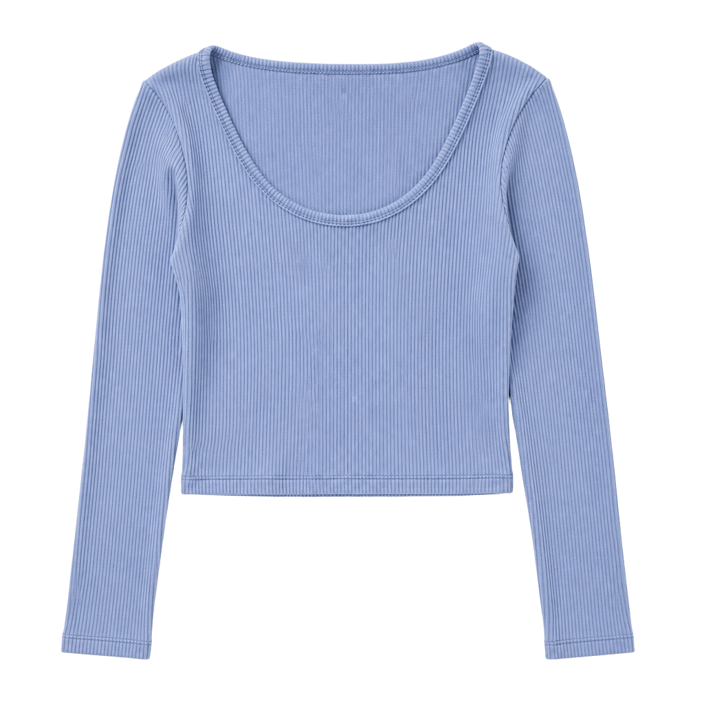 H&M Divided Light Blue Ribbed Long Sleeve Crop Top Size XS 1