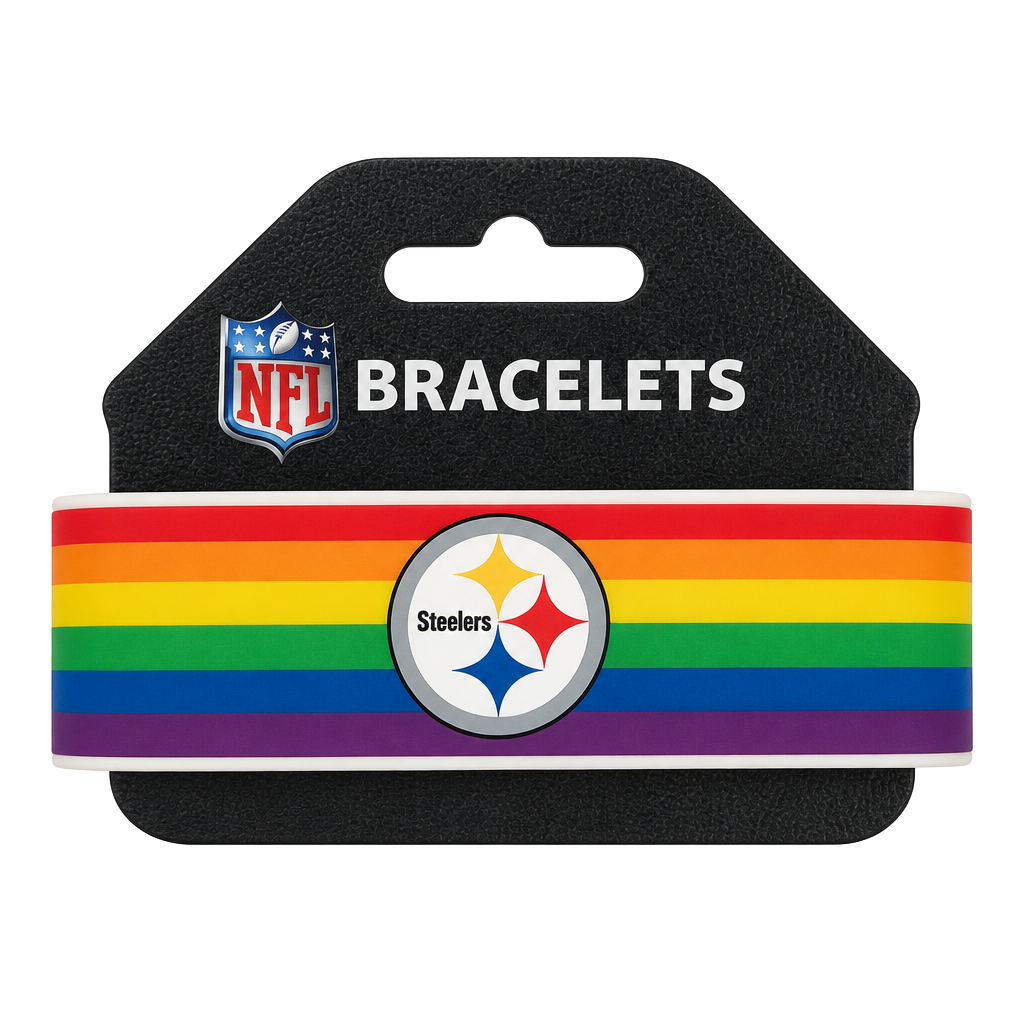 Aminco NFL Pittsburgh Steelers Pride Rainbow Silicone Rubber Bracelet New 1