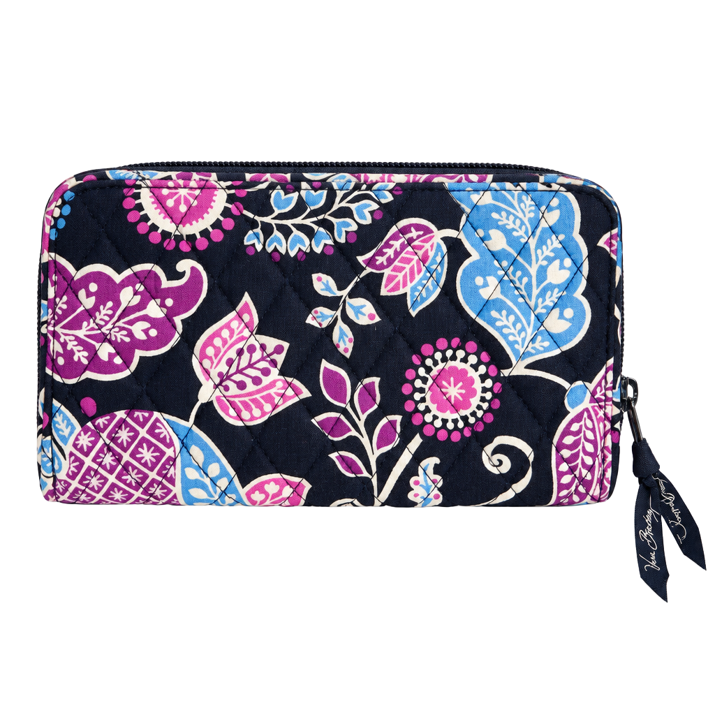 Vera Bradley Alpine Floral Zip Around Wallet Black Pink Blue Floral Quilted 1