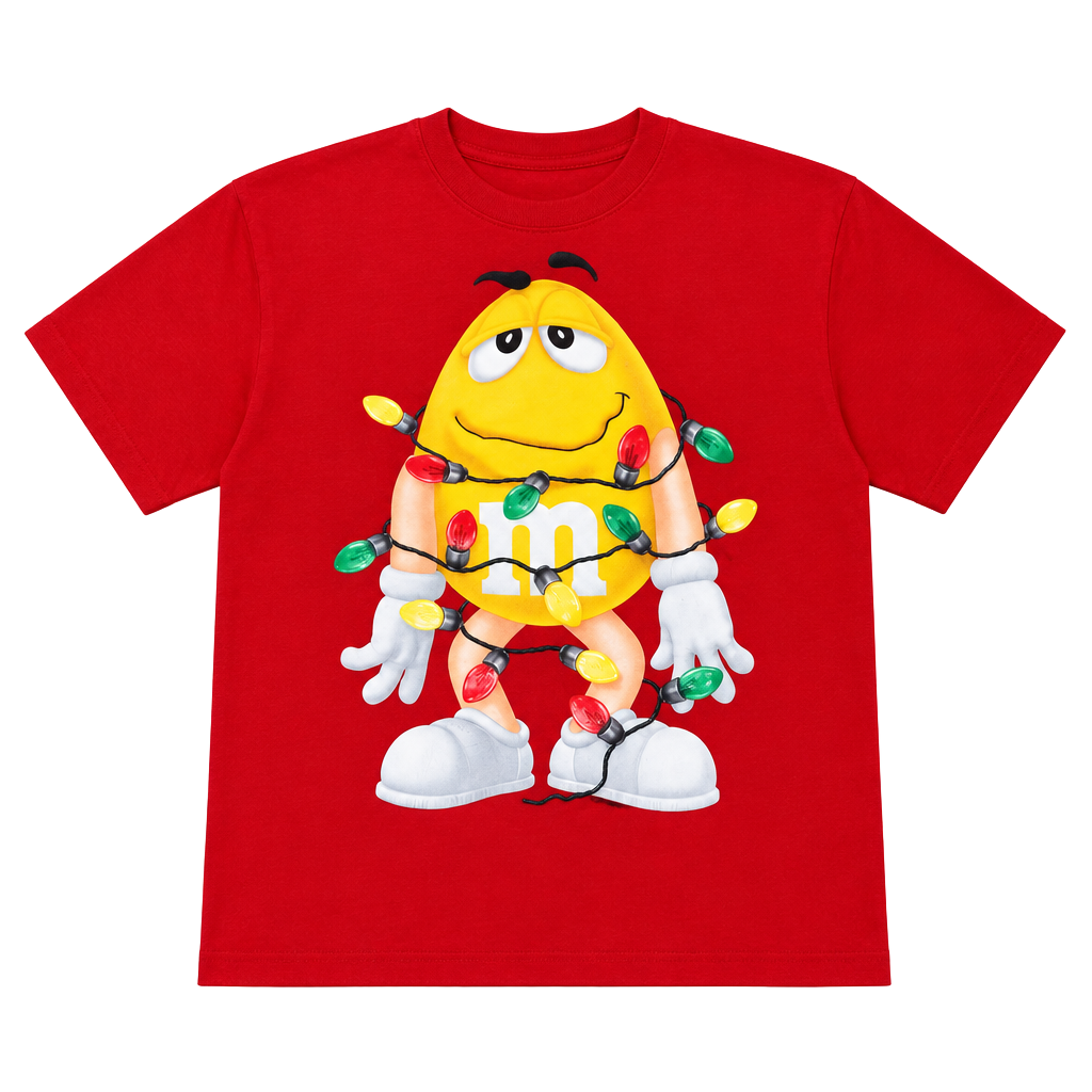 M&M's Christmas Lights Yellow M&M Red T-Shirt 1
