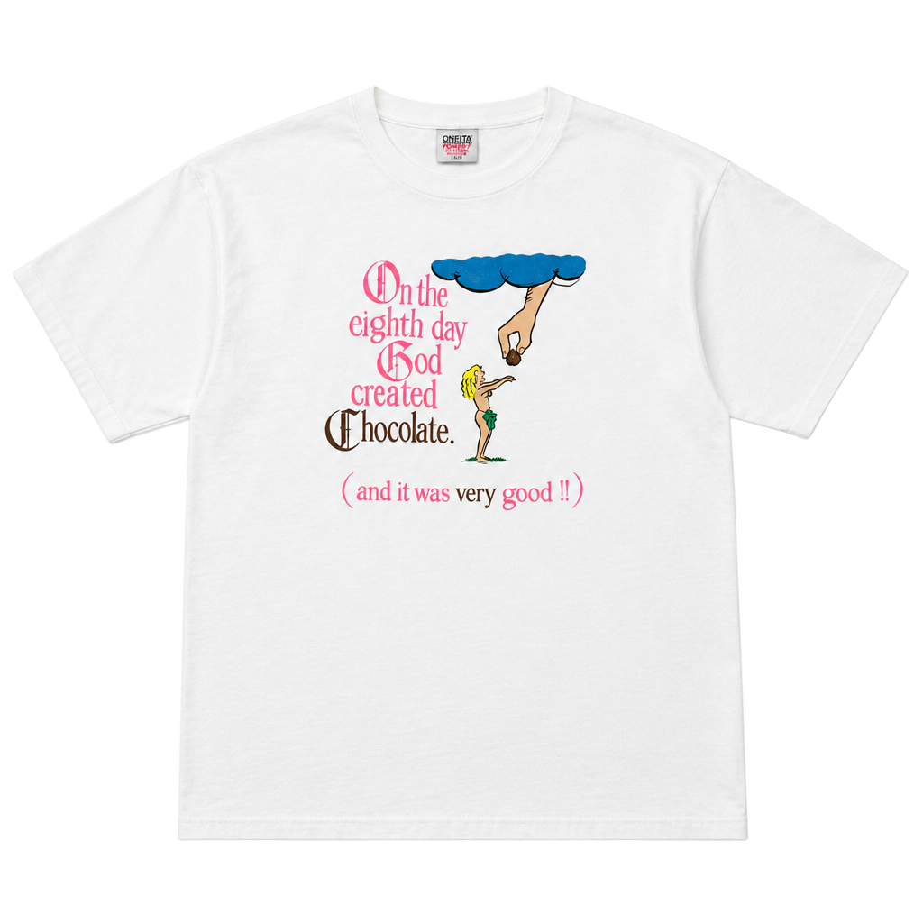 Oneita On The Eighth Day God Created Chocolate T-Shirt White 1