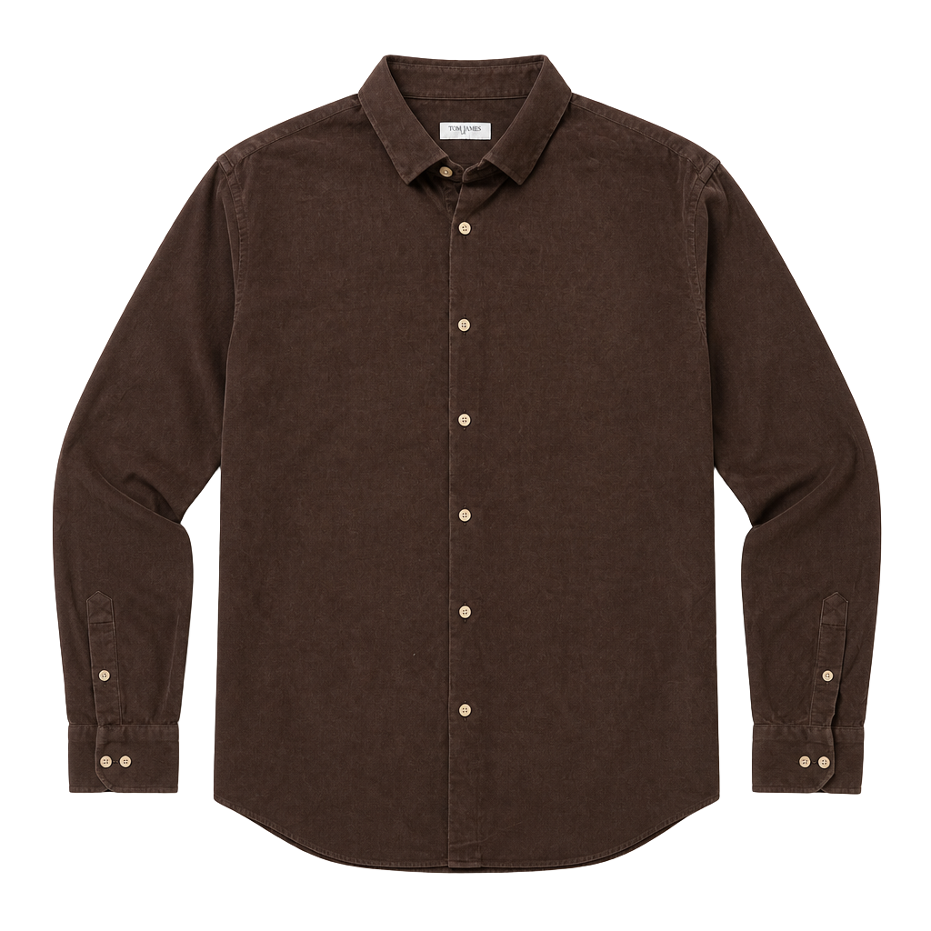 Tom James Men's XXL Brown Fine Wale Corduroy Button-Down Shirt 1