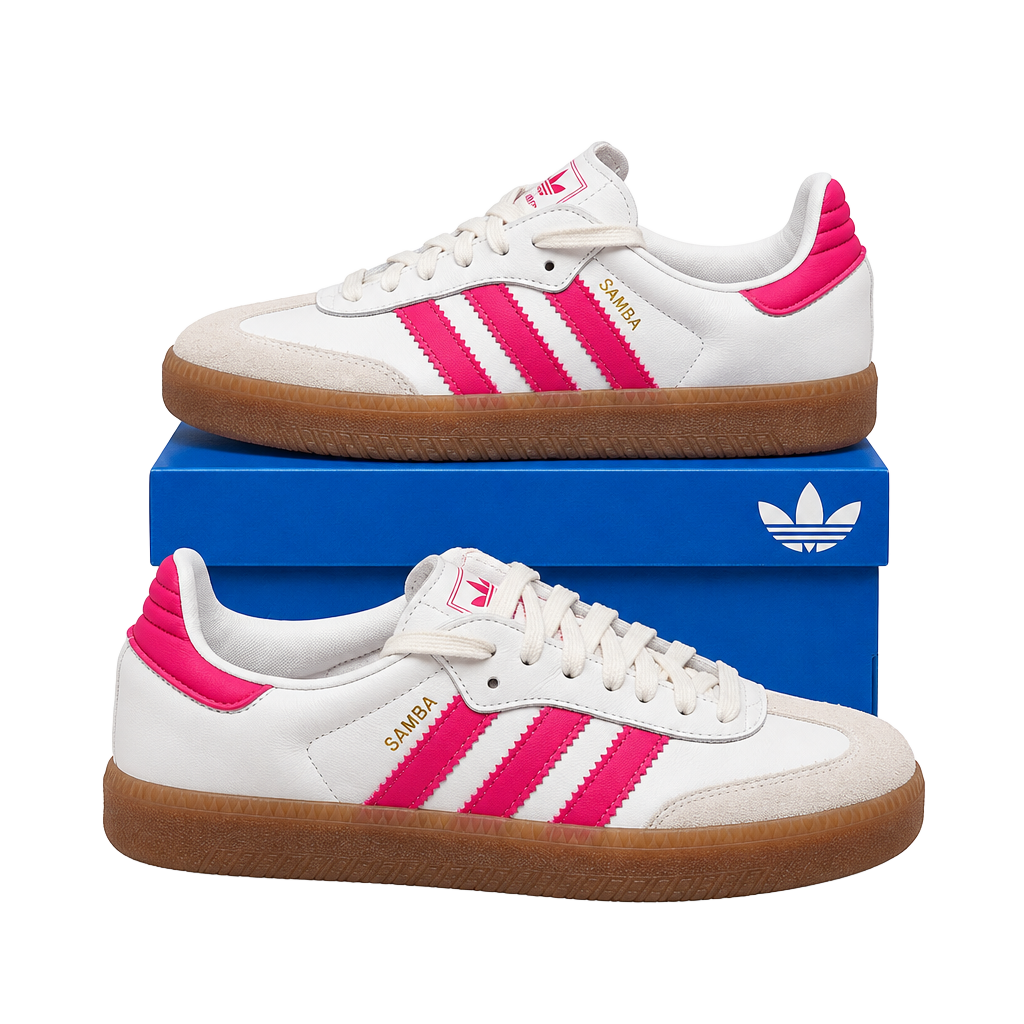New Adidas Samba J Size 5 Youth White Shock Pink Platform Sneakers 1