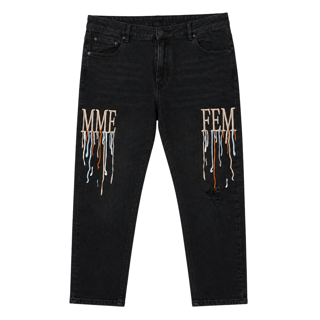 Homme + Femme Letterman Drip Black Denim Jeans 1