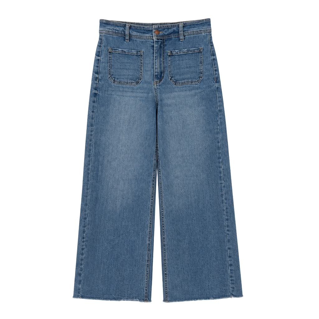 OAT New York Women's High-Rise Wide-Leg Patch Pocket Jeans with Raw Hem 1