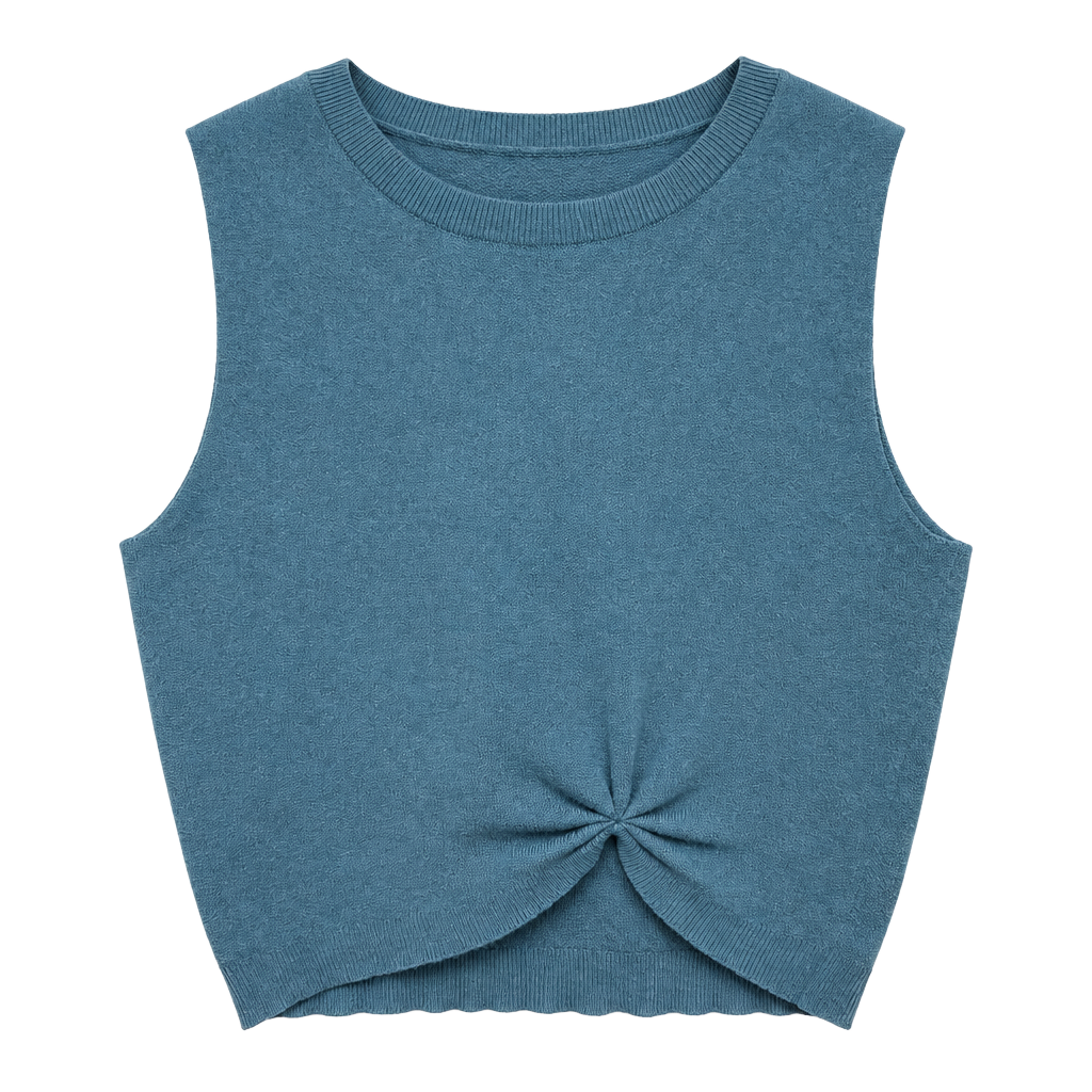 Rachel Zoe Knotted Knit Tank Top Size L Slate Blue Sleeveless 1