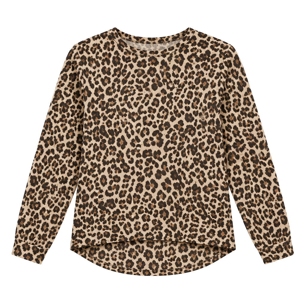 LNA Soft Brushed Leopard Print Long Sleeve Top Size S Beige Black 1
