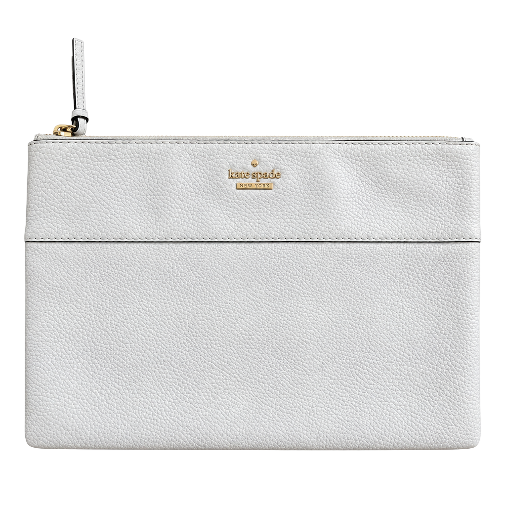 Kate Spade New York Leather Clutch Light Gray Pebbled 1