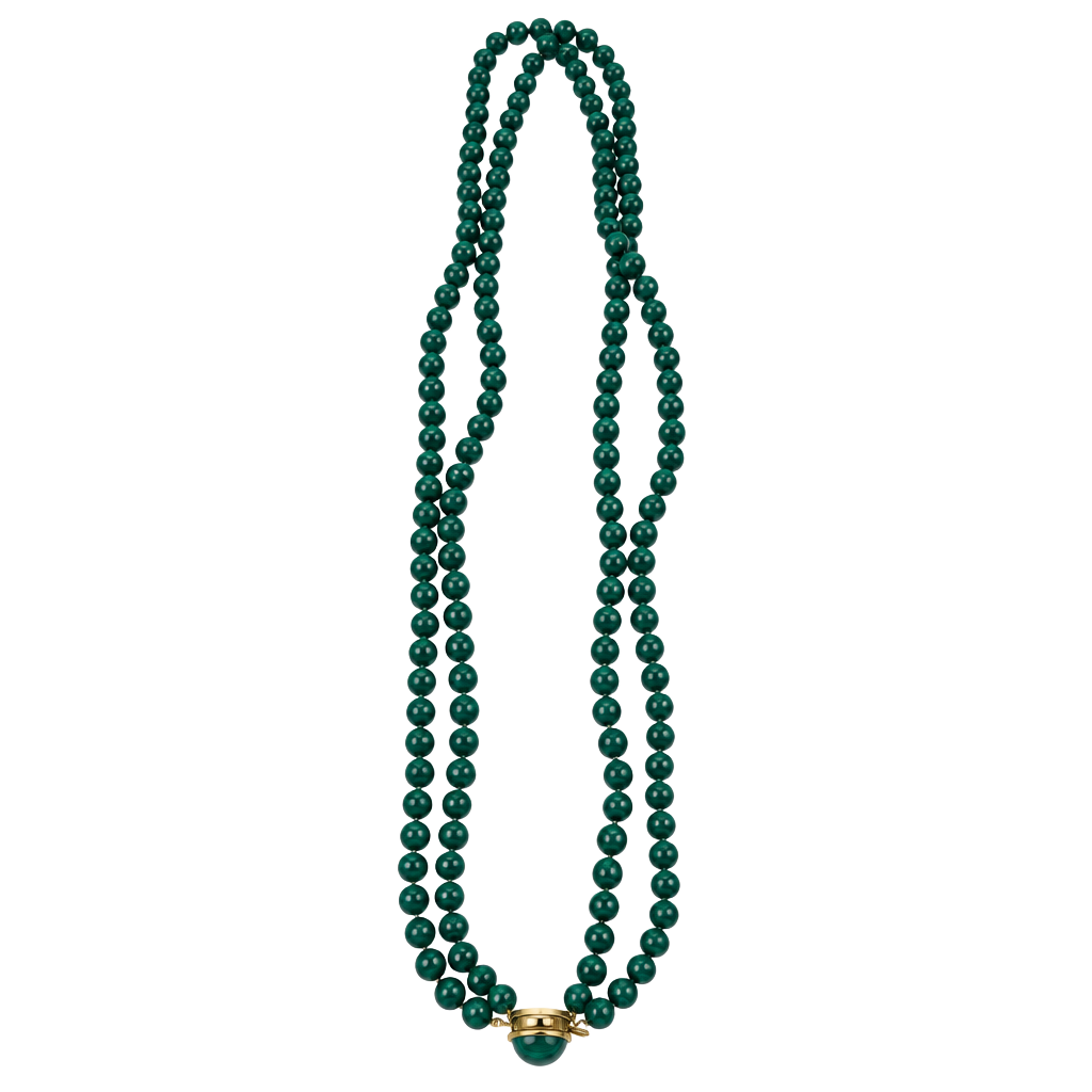 Vintage Two Strand Dark Green Beaded Necklace Hong Kong 1