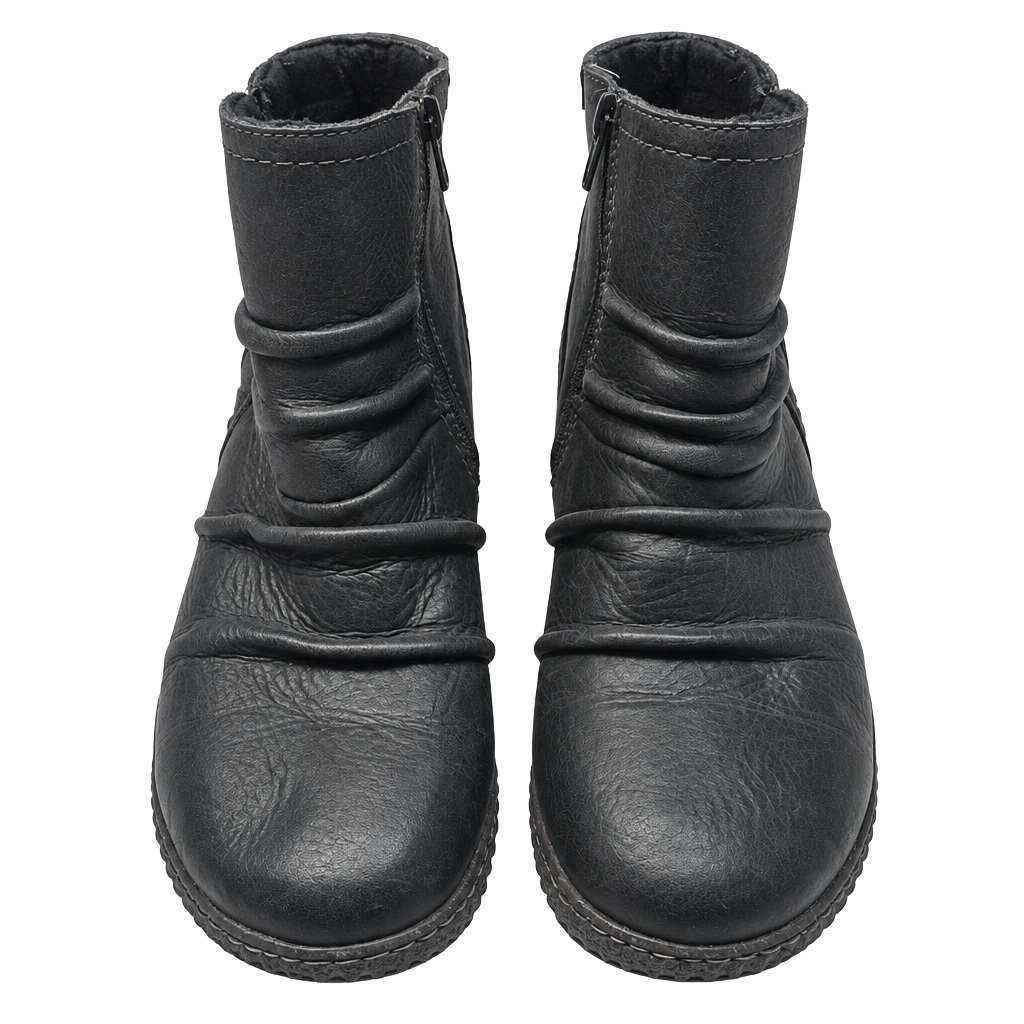 Clarks Caroline Orchid Leather Ruched Ankle Boots Black 1