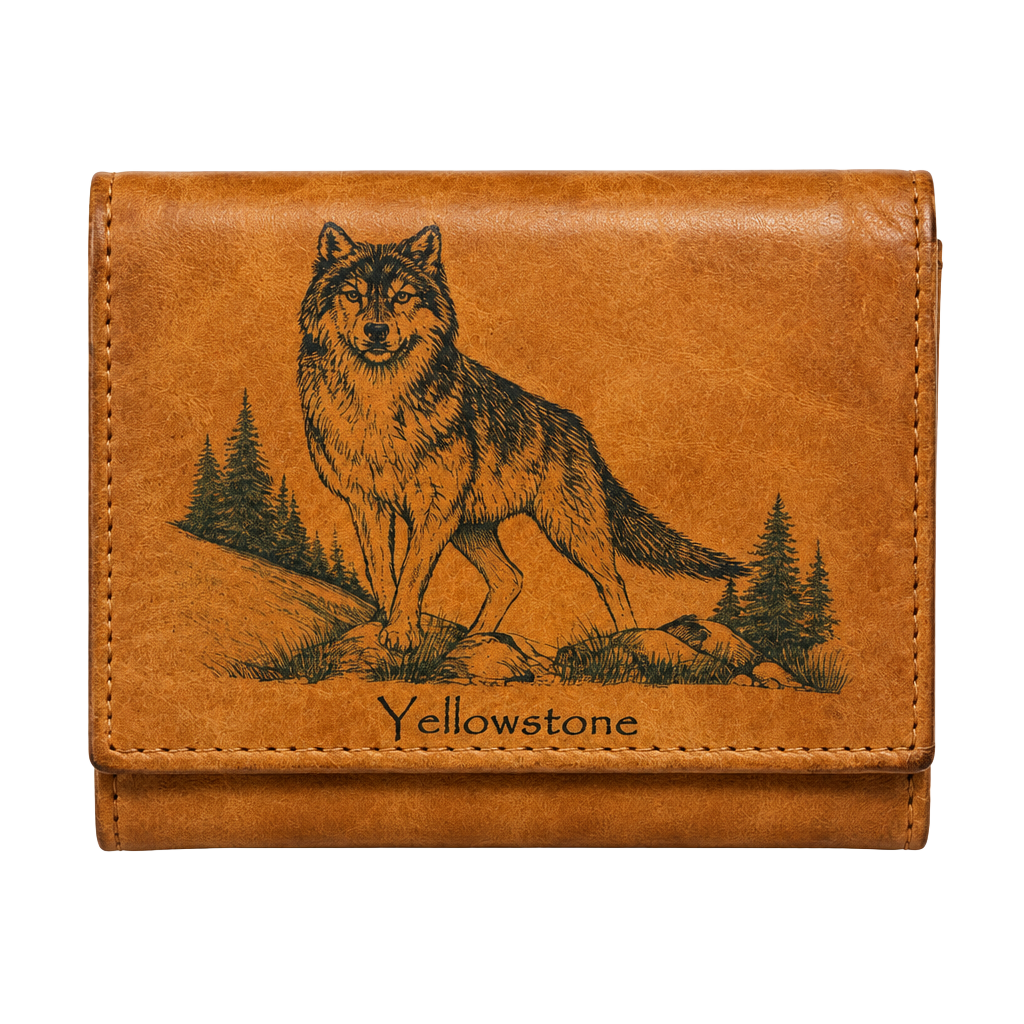Yellowstone Wolf Leather Trifold Wallet Brown 1