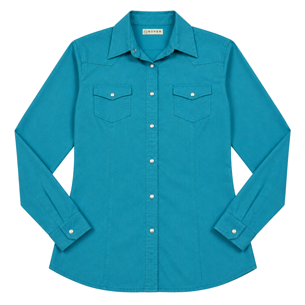 Roper Western Pearl Snap Shirt Size L Turquoise Long Sleeve 1