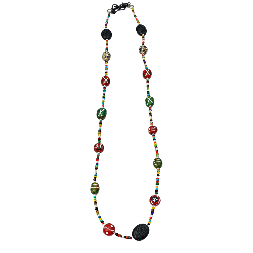 Unbranded Bohemian Multicolor Glass Seed And Lava Stone Bead Necklace 1