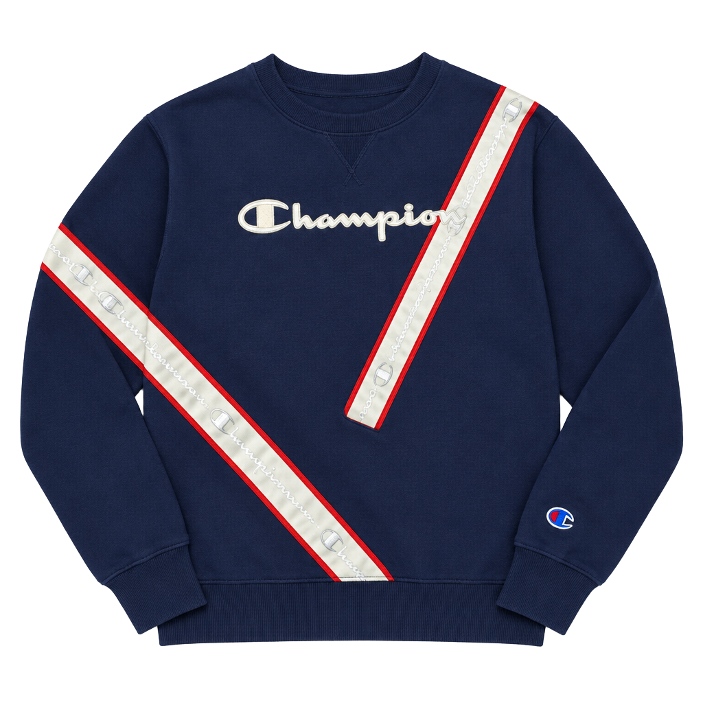 Champion Logo Taped Sweatshirt Size M Navy Blue 1